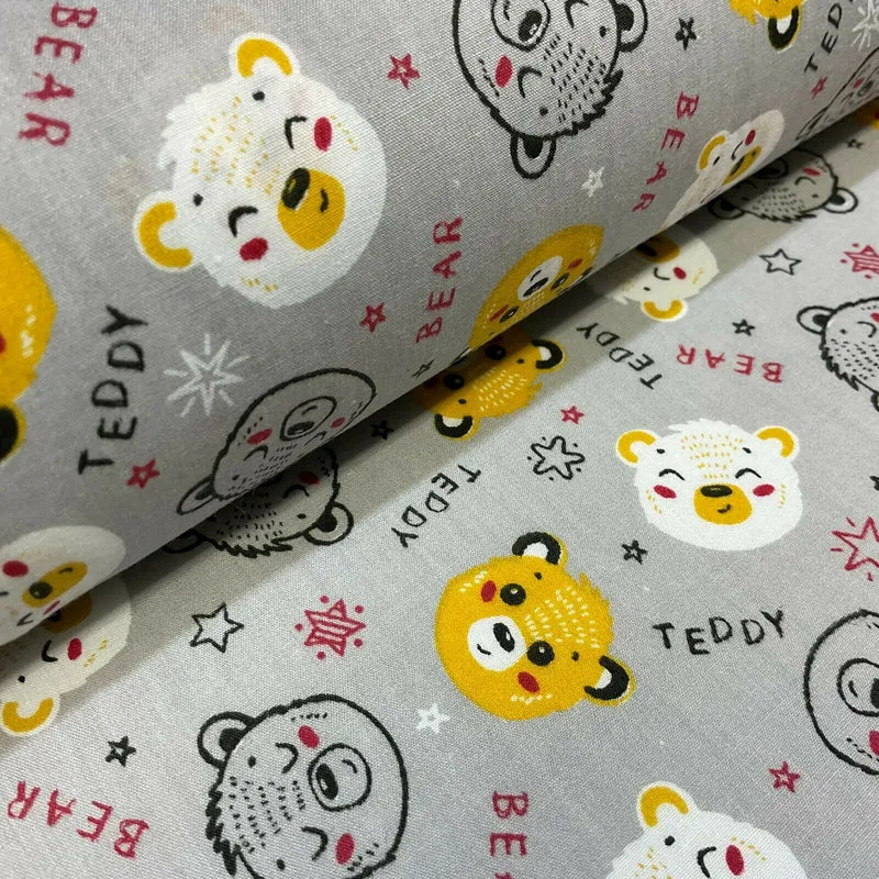 Teddy Bear face Novelty children's Poly cotton printed lightweight fabric M1621