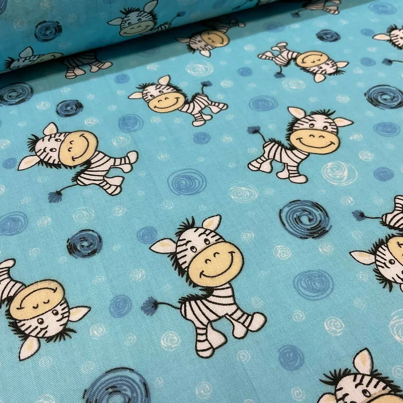 Zebra Animal Novelty children's Poly cotton printed lightweight fabric M1620