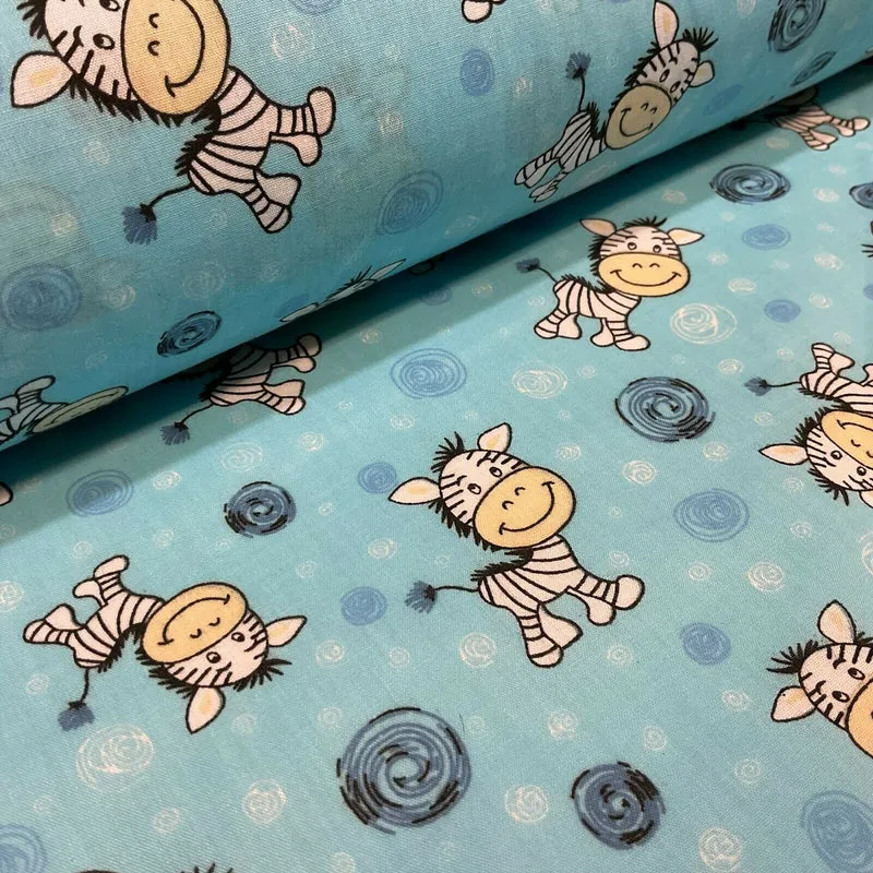 Zebra Animal Novelty children's Poly cotton printed lightweight fabric M1620
