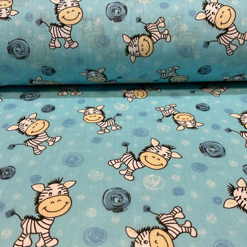 Zebra Animal Novelty children's Poly cotton printed lightweight fabric M1620