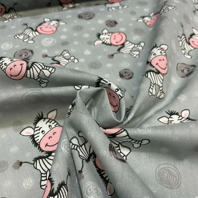 Zebra Animal Novelty children's Poly cotton printed lightweight fabric M1620