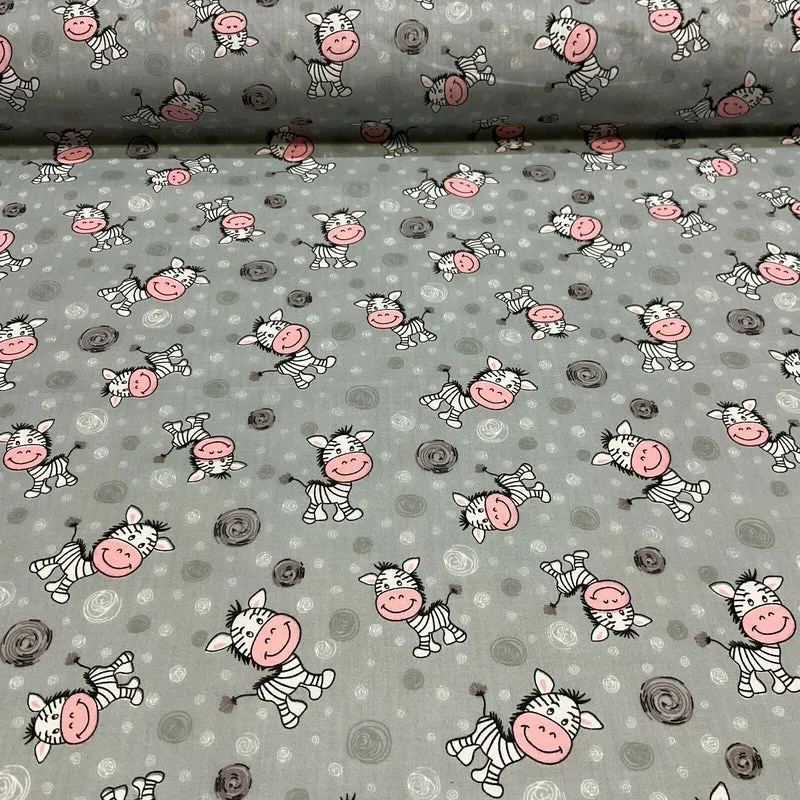 Zebra Animal Novelty children's Poly cotton printed lightweight fabric M1620