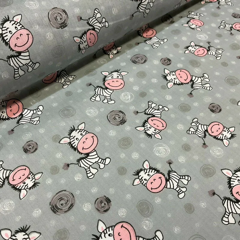 Zebra Animal Novelty children's Poly cotton printed lightweight fabric M1620