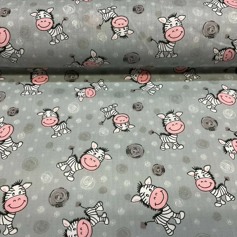 Zebra Animal Novelty children's Poly cotton printed lightweight fabric M1620