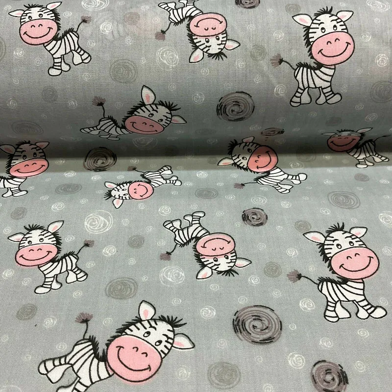 Zebra Animal Novelty children's Poly cotton printed lightweight fabric M1620