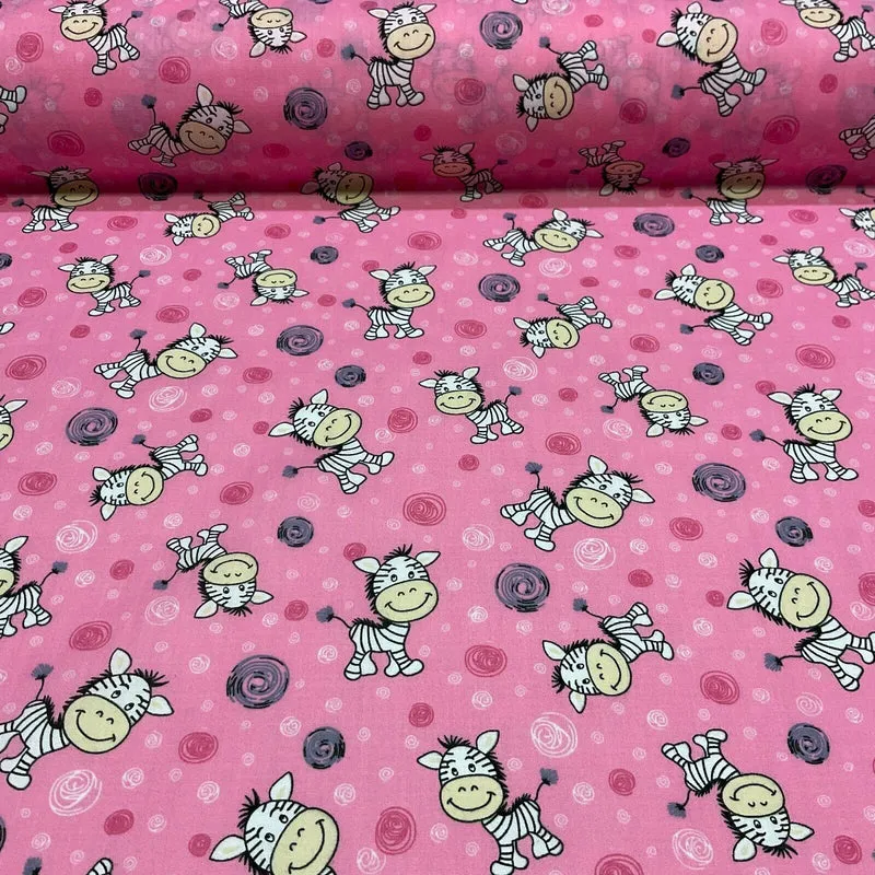 Zebra Animal Novelty children's Poly cotton printed lightweight fabric M1620