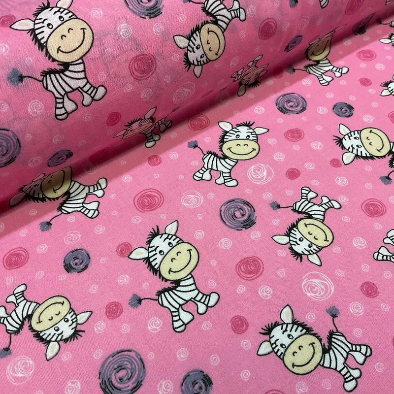 Zebra Animal Novelty children's Poly cotton printed lightweight fabric M1620