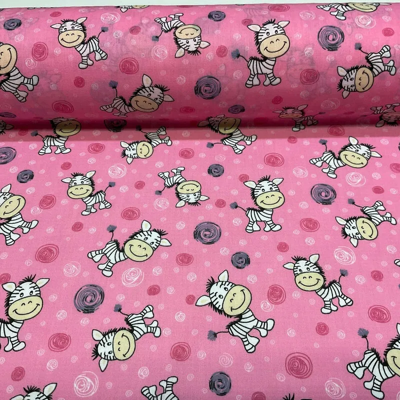 Zebra Animal Novelty children's Poly cotton printed lightweight fabric M1620