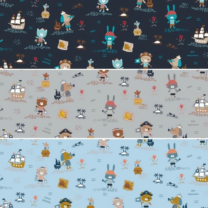 Pirate Animal 100% organic cotton children's novelty printed Fabric M1614