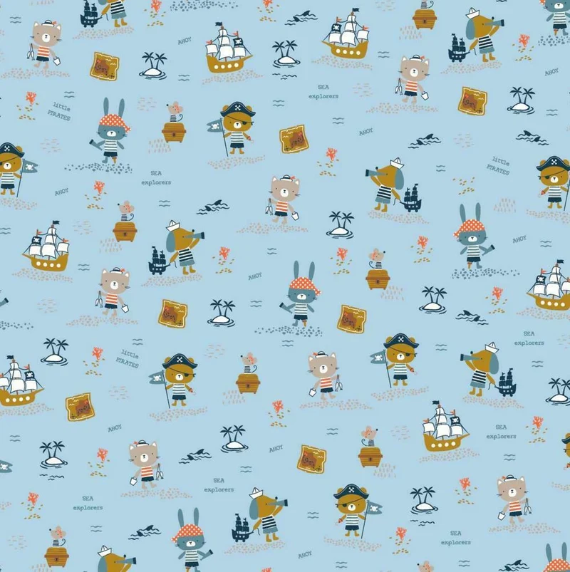 Pirate Animal 100% organic cotton children's novelty printed Fabric M1614