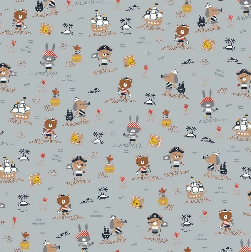 Pirate Animal 100% organic cotton children's novelty printed Fabric M1614