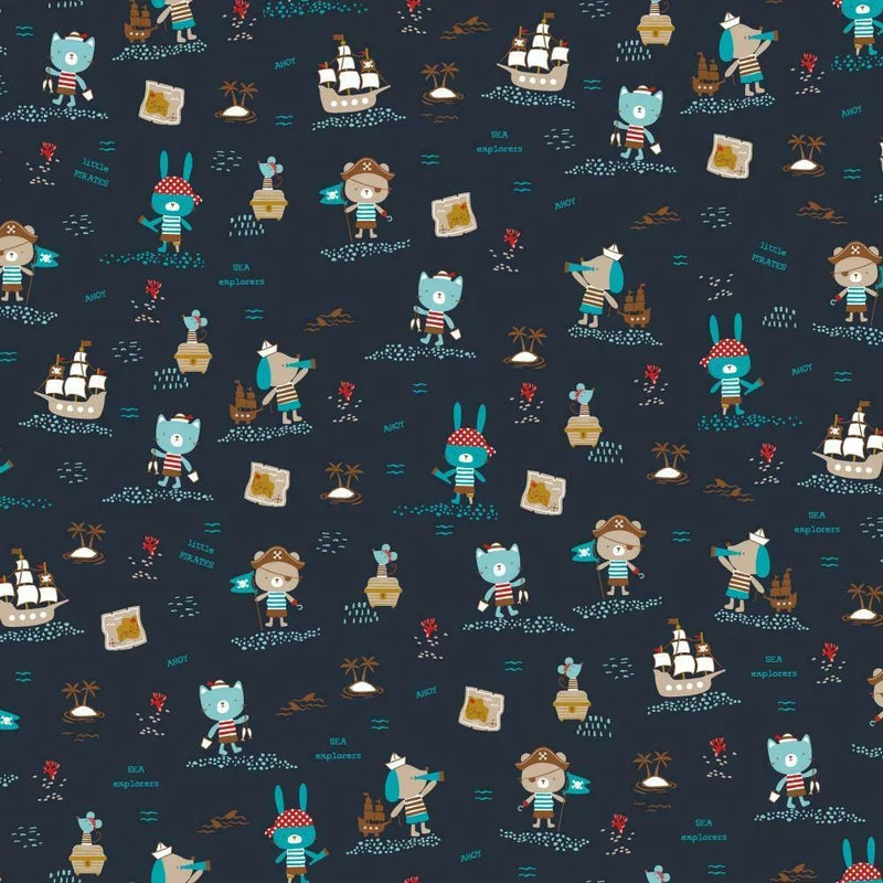 Pirate Animal 100% organic cotton children's novelty printed Fabric M1614