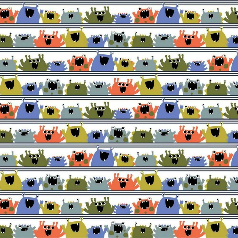 Monsters Novelty children's 100% Cotton Organic printed Fabric M1614
