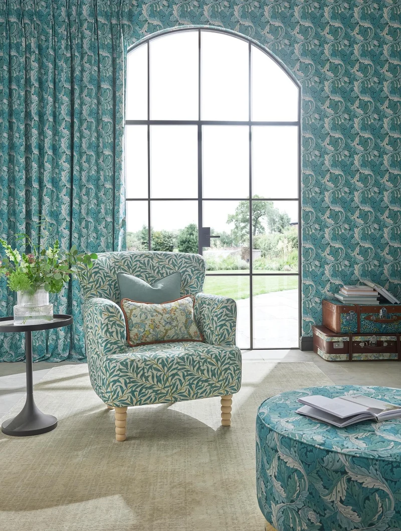 Baumwollstoff Weidenzweige - blaugrün