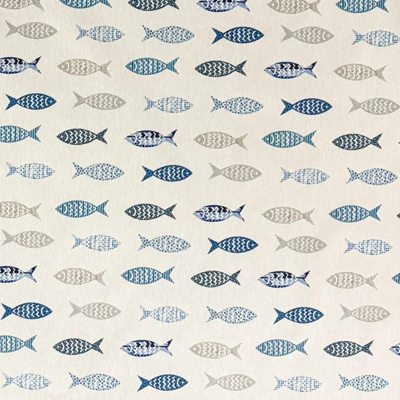 Jacquard Tischdecke aus beschichteter Baumwolle mit Fleckenschutz SALADETA maritim Fische eckig rund oval