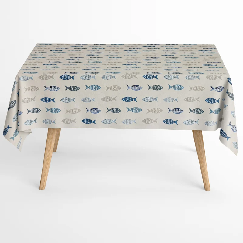 Jacquard Tischdecke aus beschichteter Baumwolle mit Fleckenschutz SALADETA maritim Fische eckig rund oval