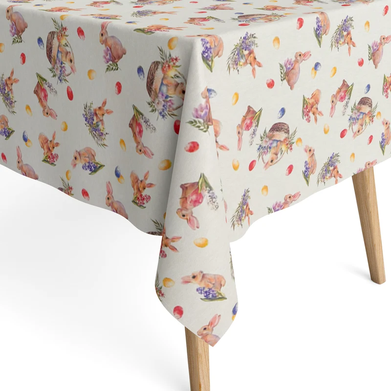 Jacquard Tischdecke aus beschichteter Baumwolle mit Fleckenschutz PELUSA Ostern Osterei Osterhase Tulpen eckig rund oval