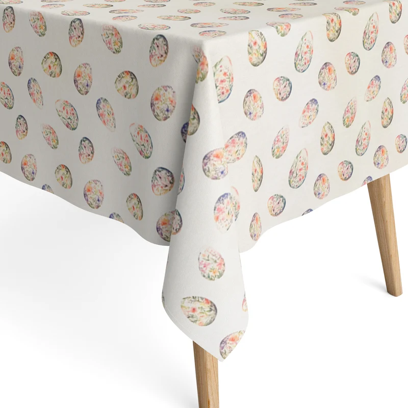 Jacquard Tischdecke aus beschichteter Baumwolle mit Fleckenschutz CUA Ostern Osterei beige eckig rund oval