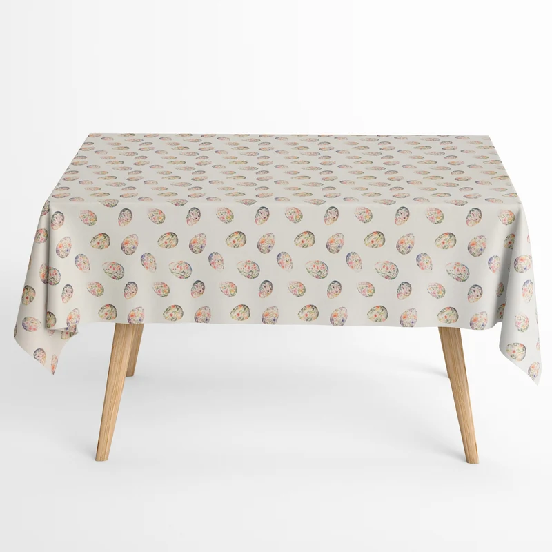 Jacquard Tischdecke aus beschichteter Baumwolle mit Fleckenschutz CUA Ostern Osterei beige eckig rund oval