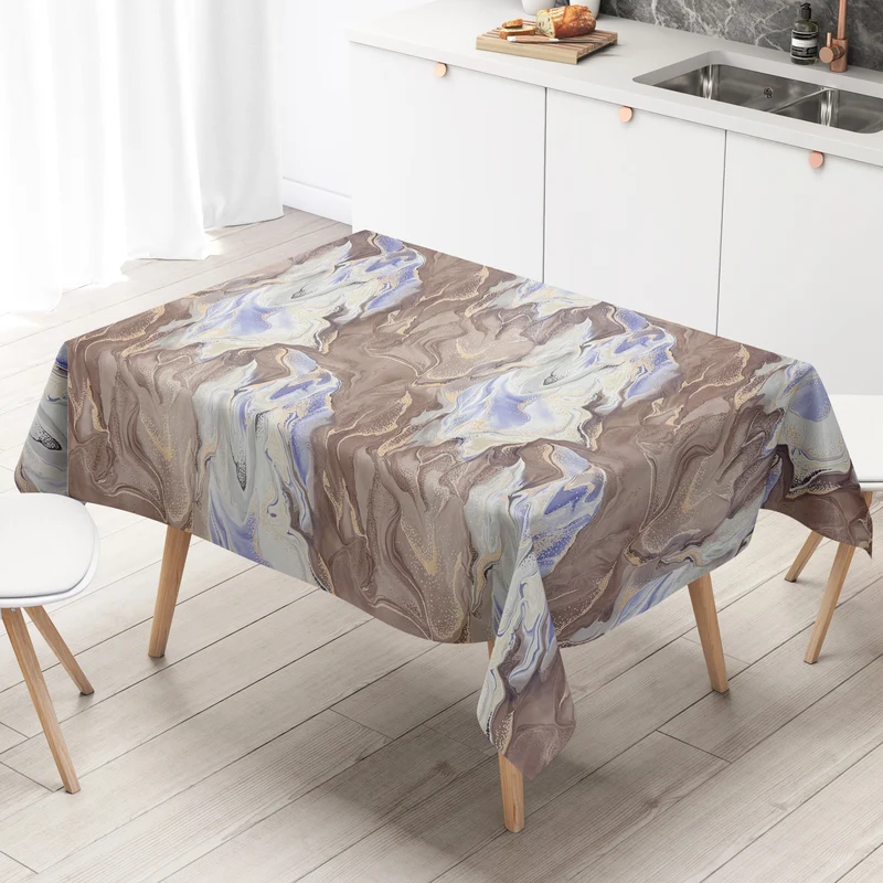 Wachstuch Tischdecke 06279-05 braun hellblau marmoriert Marmoroptik eckig rund oval