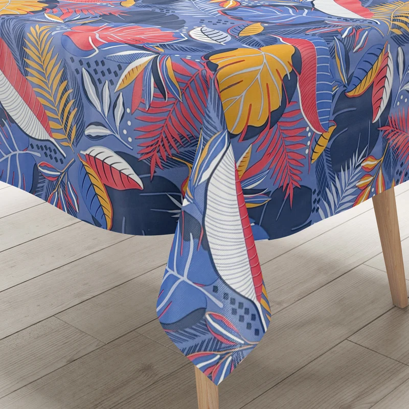 Wachstuch Tischdecke C142102 blau Monstera Dschungel Blätter Sommer eckig rund oval