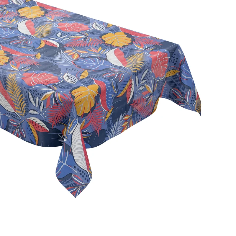 Wachstuch Tischdecke C142102 blau Monstera Dschungel Blätter Sommer eckig rund oval