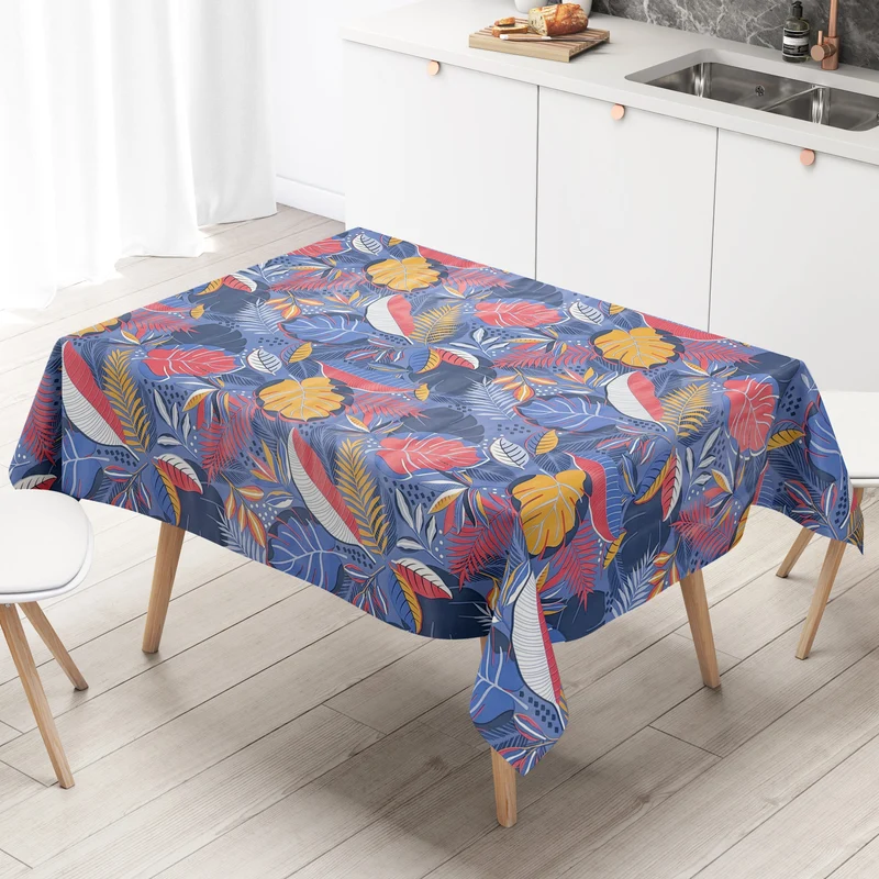 Wachstuch Tischdecke C142102 blau Monstera Dschungel Blätter Sommer eckig rund oval