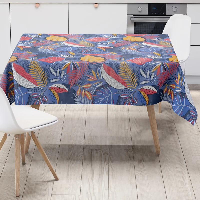Wachstuch Tischdecke C142102 blau Monstera Dschungel Blätter Sommer eckig rund oval
