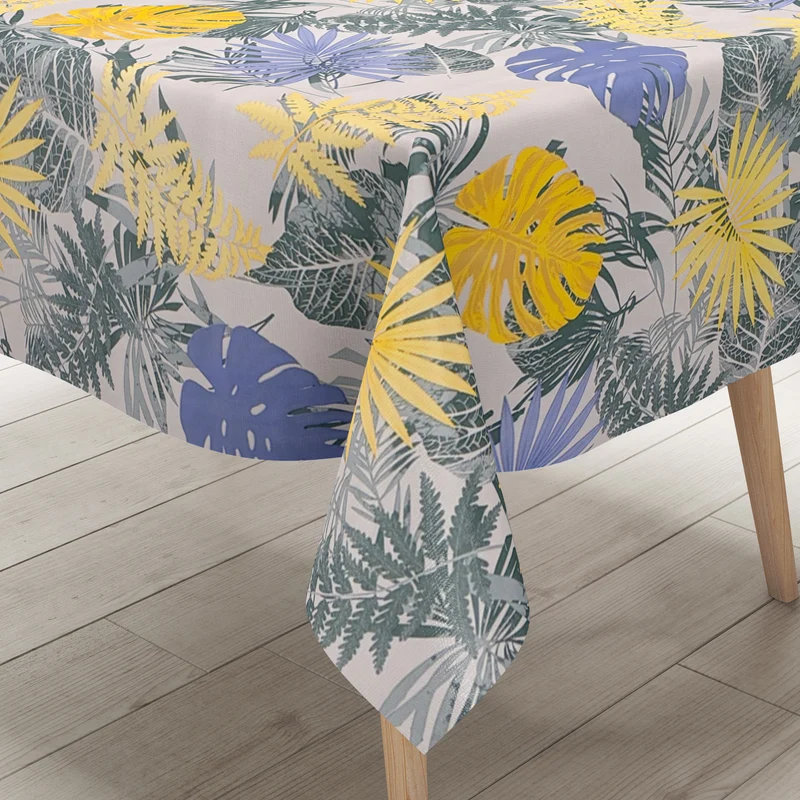 Wachstuch Tischdecke C141773 grau Monstera Dschungel Blätter Sommer eckig rund oval