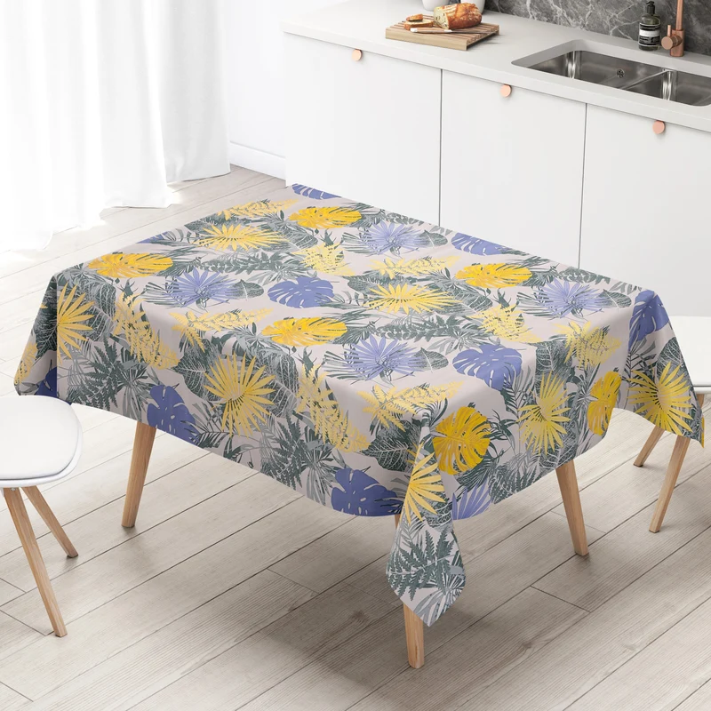 Wachstuch Tischdecke C141773 grau Monstera Dschungel Blätter Sommer eckig rund oval