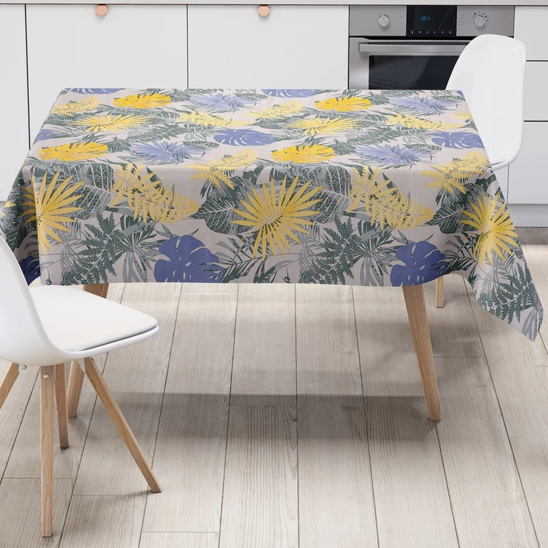 Wachstuch Tischdecke C141773 grau Monstera Dschungel Blätter Sommer eckig rund oval