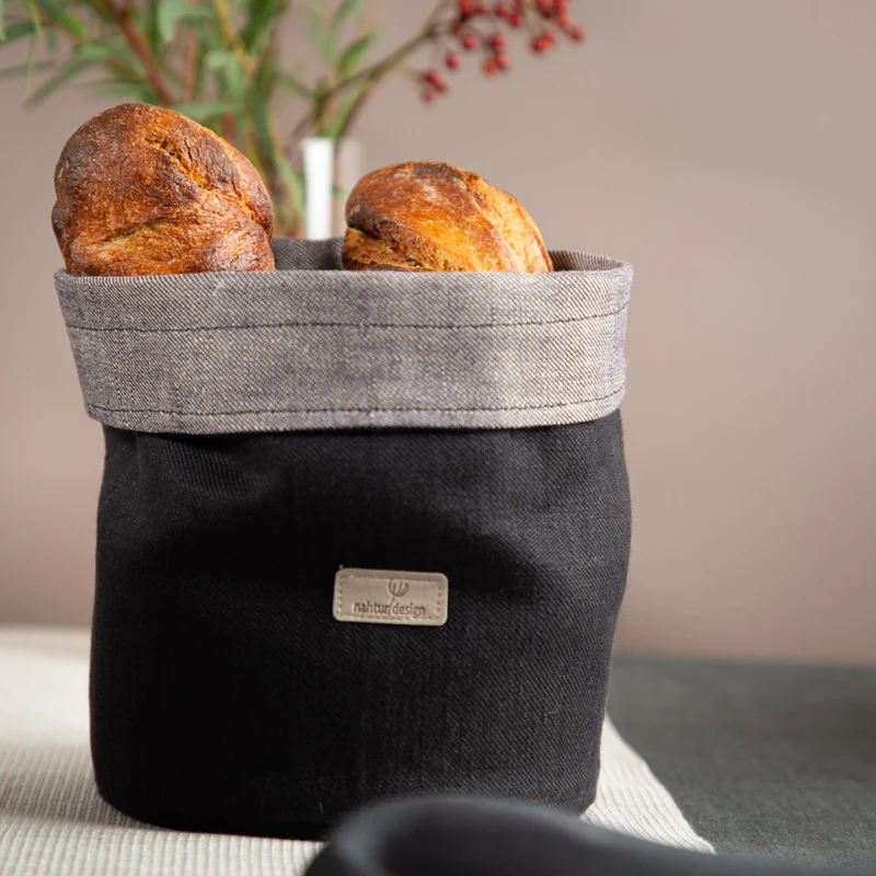 Stoffkorb aus Bioleinen | Brotkorb & Utensilo