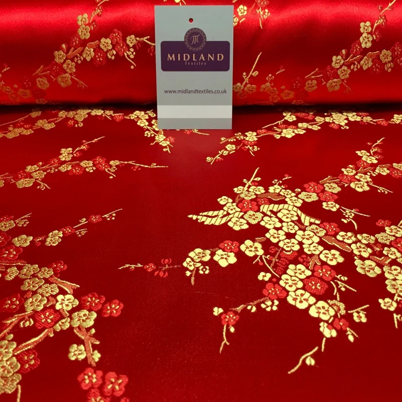 Chinese Blossom Satin Brocade Dress Fabric - M240 Mtex