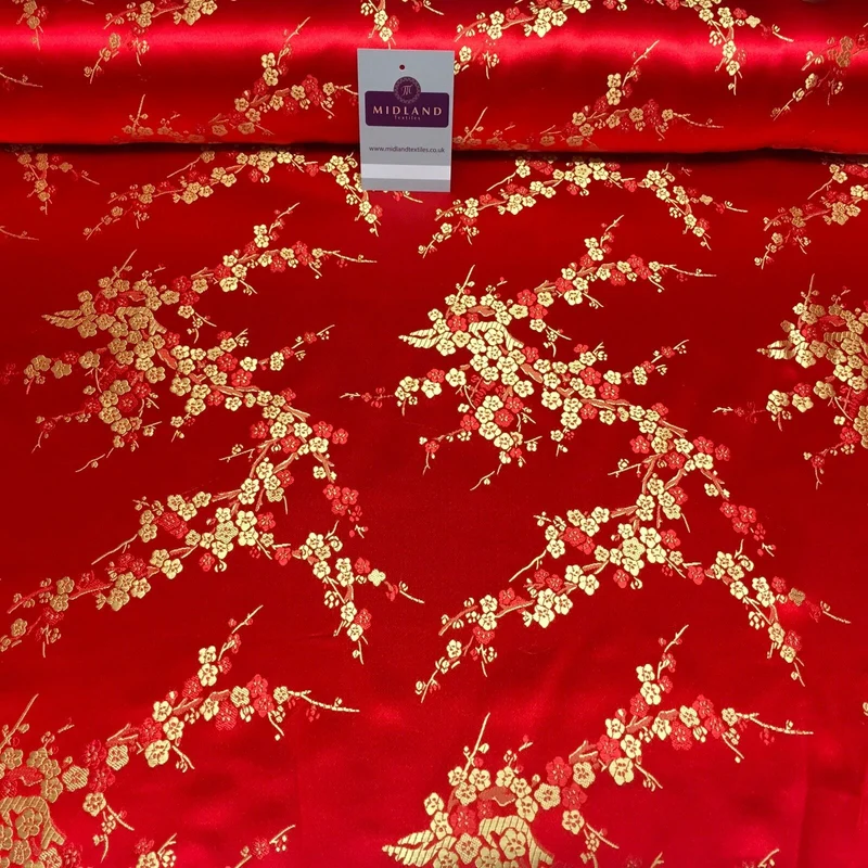 Chinese Blossom Satin Brocade Dress Fabric - M240 Mtex