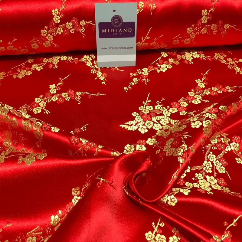 Chinese Blossom Satin Brocade Dress Fabric - M240 Mtex