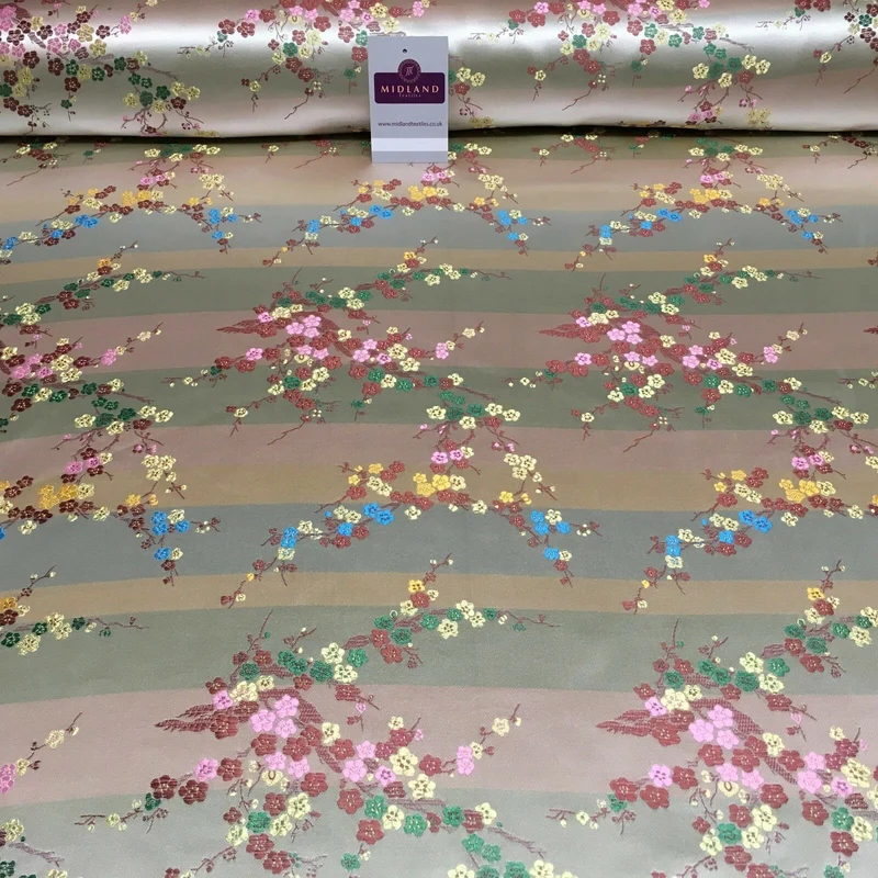 Chinese Blossom Satin Brocade Dress Fabric - M240 Mtex