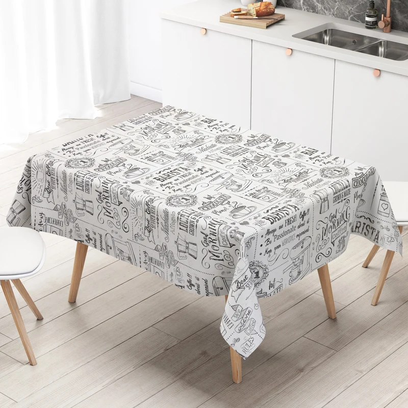 Wachstuch Tischdecke C146151 Barista Kaffeemotiv schwarz weiß eckig rund oval
