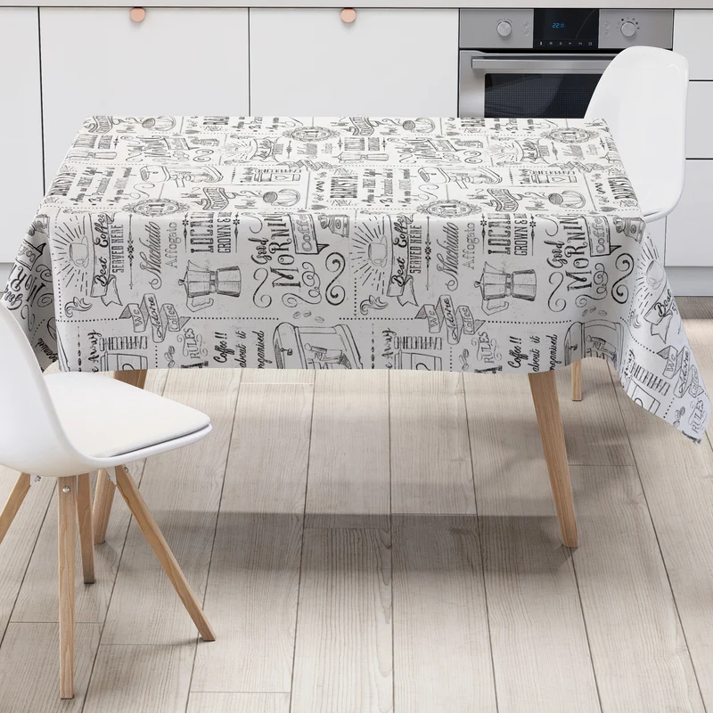 Wachstuch Tischdecke C146151 Barista Kaffeemotiv schwarz weiß eckig rund oval