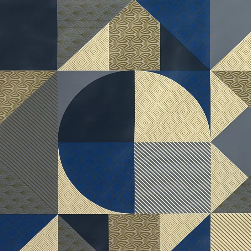 Wachstuch Tischdecke 160 cm Breite Übergröße B6015-01 geometrische Formen in blau gold eckig rund oval