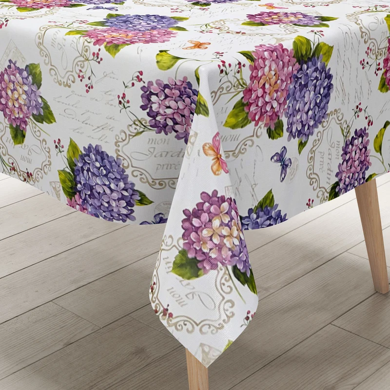 Wachstuch Tischdecke 160 cm Breite Übergröße B9029-01 Hortensie Sommer Mon Jardin eckig rund oval