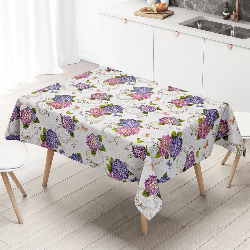 Wachstuch Tischdecke 160 cm Breite Übergröße B9029-01 Hortensie Sommer Mon Jardin eckig rund oval