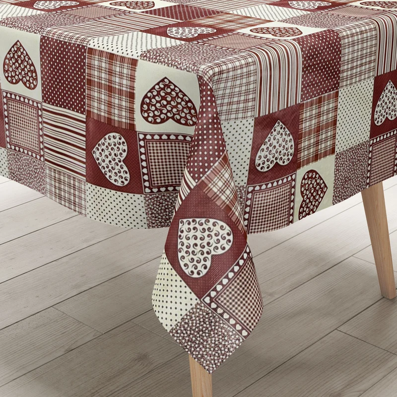 Wachstuch Tischdecke B1804-02 Landhaus Herzen karo bordeaux eckig rund oval