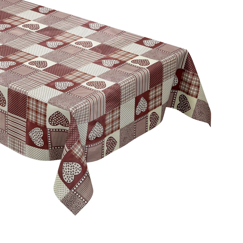 Wachstuch Tischdecke B1804-02 Landhaus Herzen karo bordeaux eckig rund oval