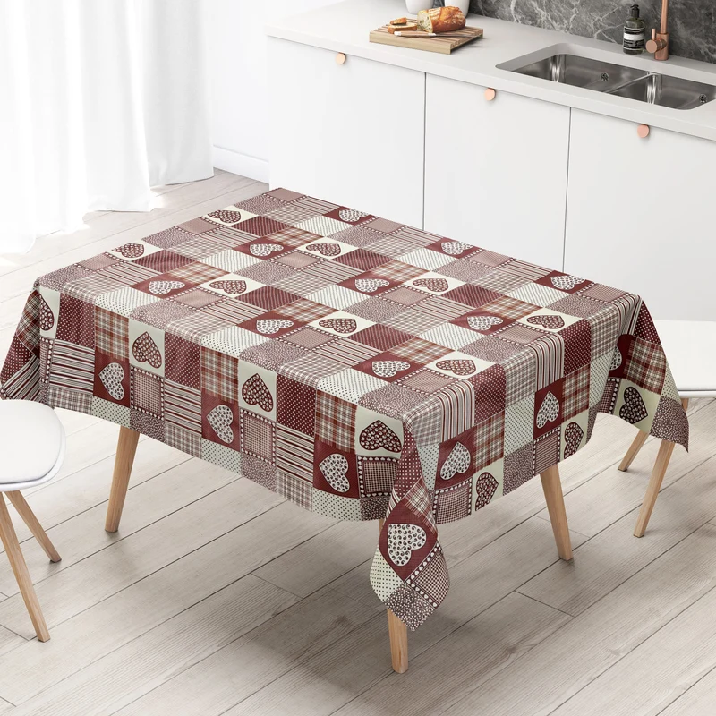 Wachstuch Tischdecke B1804-02 Landhaus Herzen karo bordeaux eckig rund oval