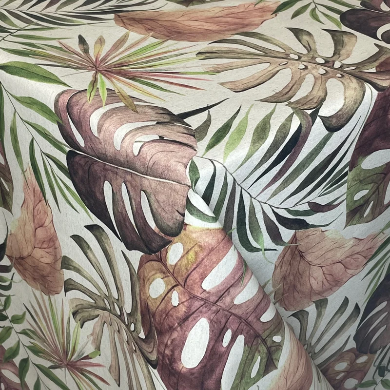 textile Tischdecke Jacquard beschichtete Baumwolle DP529 Dschungel Monstera eckig rund oval