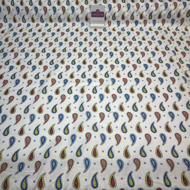 White Paisley 100% Cotton Dress fabric M1400-47 Mtex