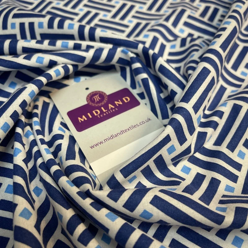 White Blue Geometric 100% Cotton Dress fabric M1400-48 Mtex