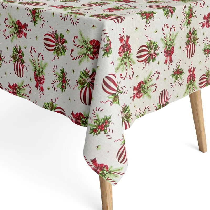 Jacquard Tischdecke aus beschichteter Baumwolle mit Fleckenschutz GASPAR beige Weihnachten Zuckerstange X-Mas eckig rund oval