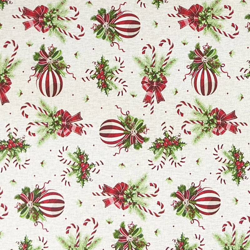 Jacquard Tischdecke aus beschichteter Baumwolle mit Fleckenschutz GASPAR beige Weihnachten Zuckerstange X-Mas eckig rund oval