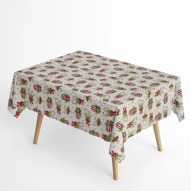 Jacquard Tischdecke aus beschichteter Baumwolle mit Fleckenschutz GASPAR beige Weihnachten Zuckerstange X-Mas eckig rund oval